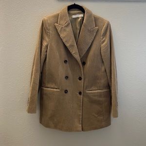 Mango MNG corduroy beige double breasted longline blazer Sz 6